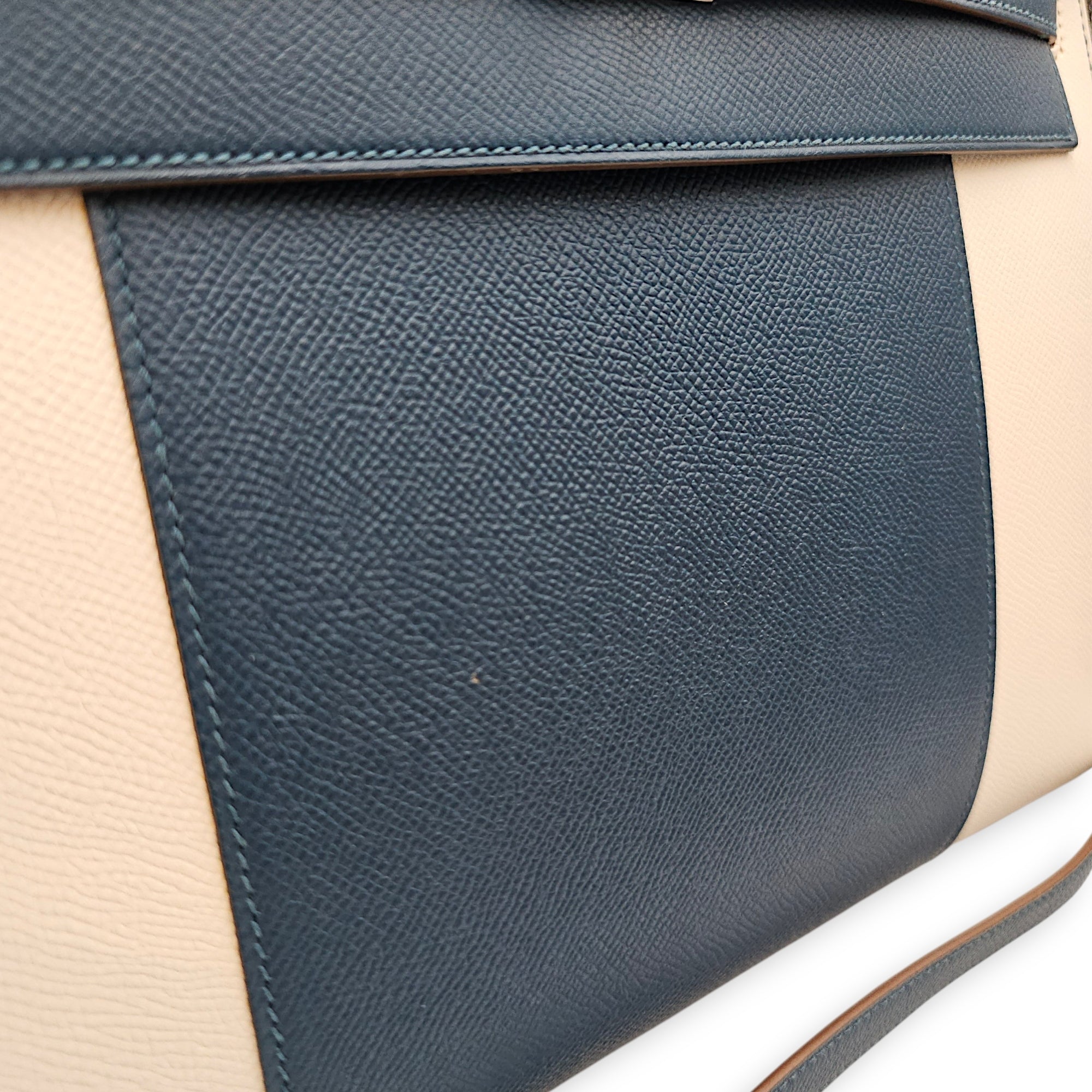 Flag Sellier Kelly 32 Blue Thalassa/Blanc in Epsom Palladium hardware