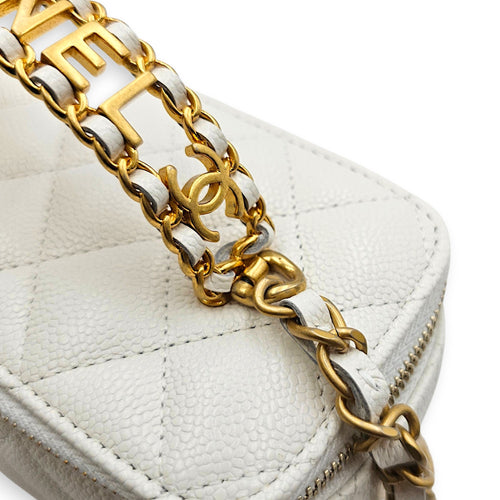 Rectangular Vanity Case Mini White Crossbody Bag in Caviar Leather Gold hardware CL2605-21426 10