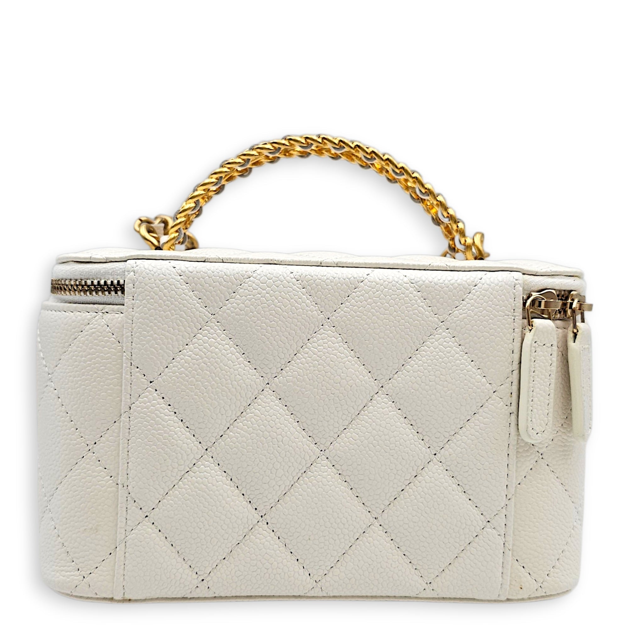 Rectangular Vanity Case Mini White Crossbody Bag in Caviar Leather Gold hardware CL2605-21426 2