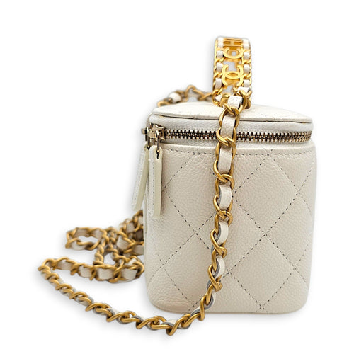 Rectangular Vanity Case Mini White Crossbody Bag in Caviar Leather Gold hardware CL2605-21426 3