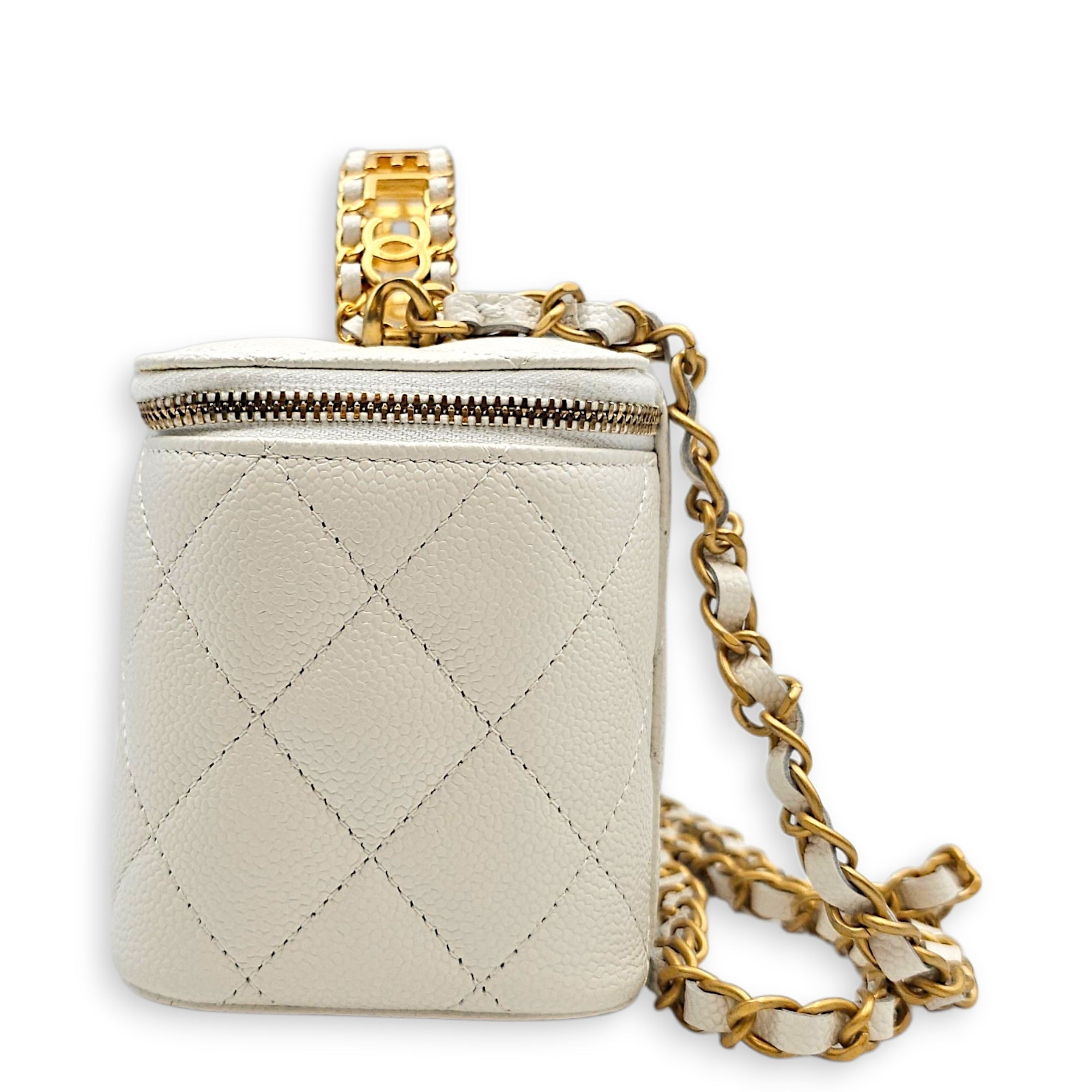 Rectangular Vanity Case Mini White Crossbody Bag in Caviar Leather Gold hardware CL2605-21426 4