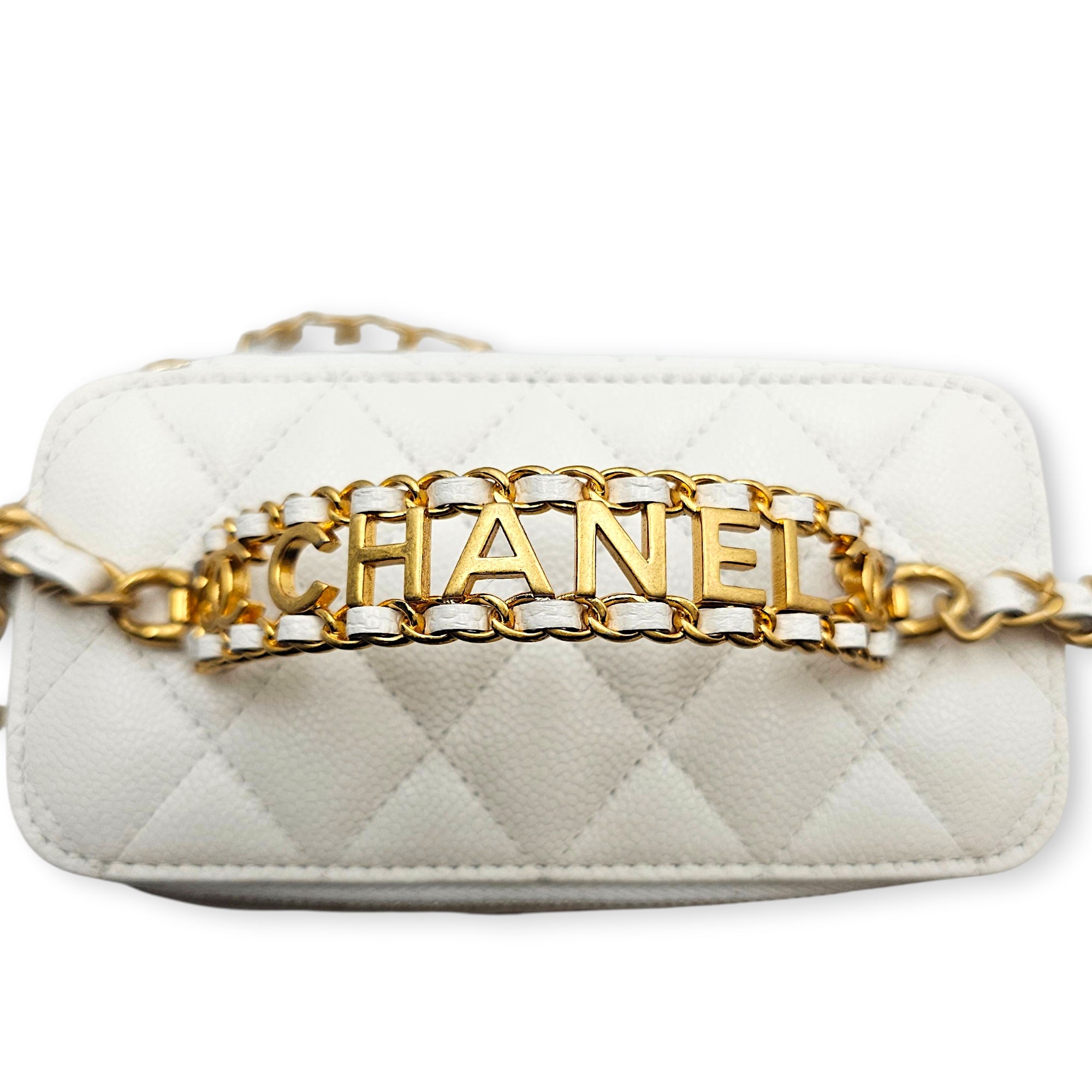 Mini Rectangular Vanity Case White Crossbody Bag in Caviar Leather Gold hardware
