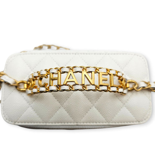 Mini Rectangular Vanity Case White Crossbody Bag in Caviar Leather Gold hardware
