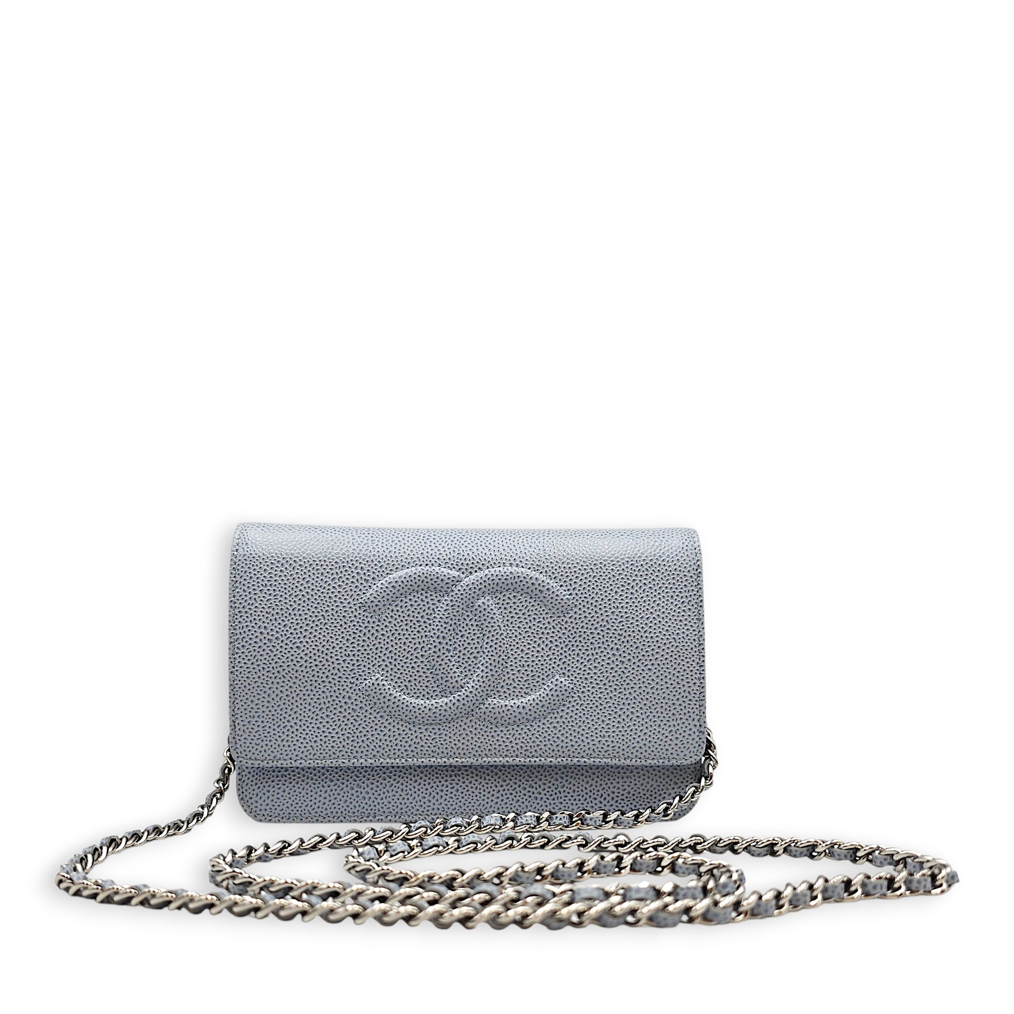 WOC Blue Crossbody Bag in Caviar Leather Silver hardware