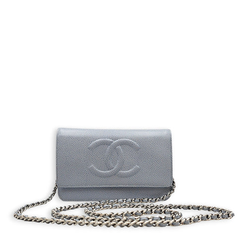 WOC Blue Crossbody Bag in Caviar Leather Silver hardware
