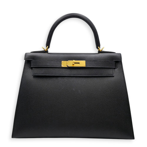 Sellier Kelly 28 Black in Epsom Gold hardware