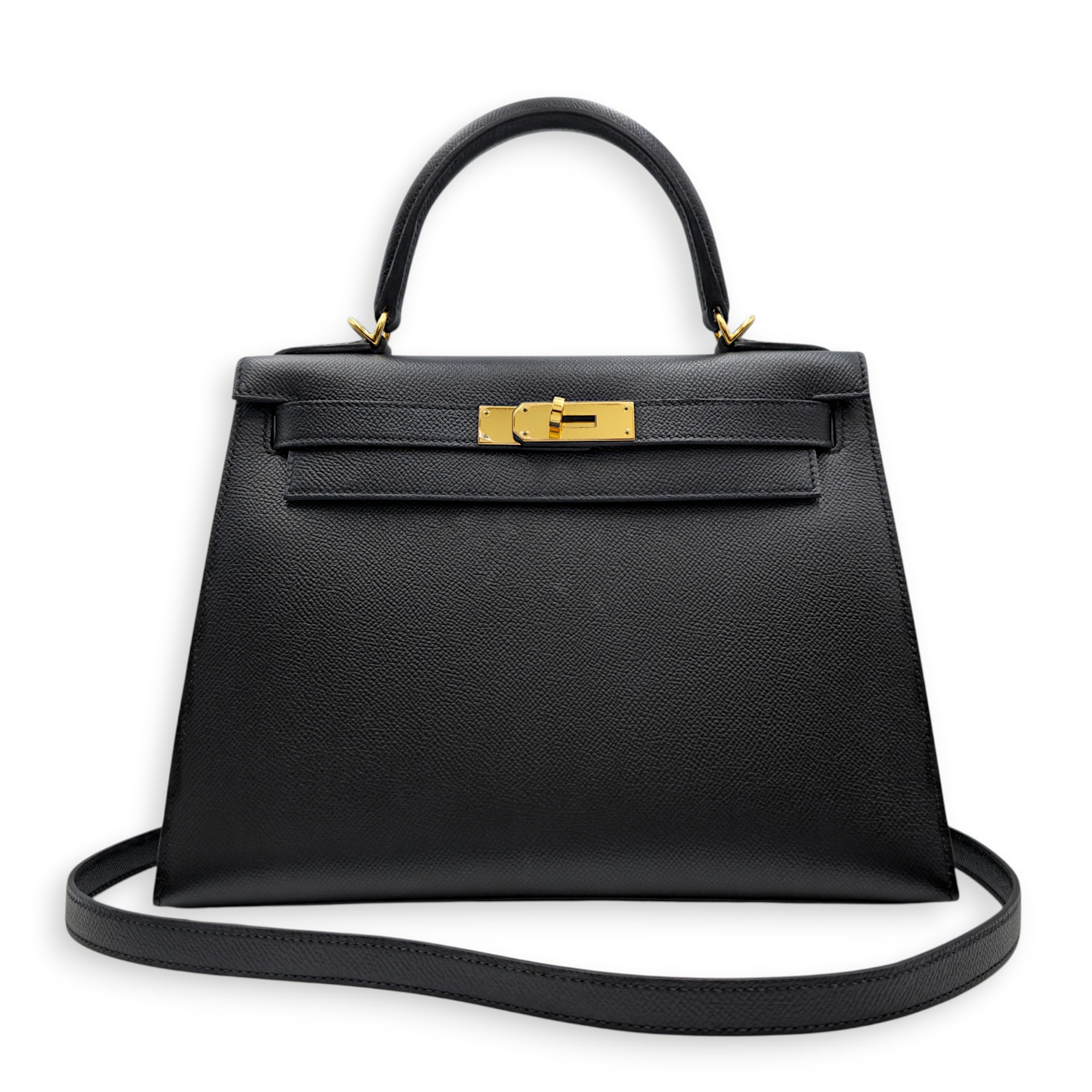 Sellier Kelly 28 Black in Epsom Gold hardware