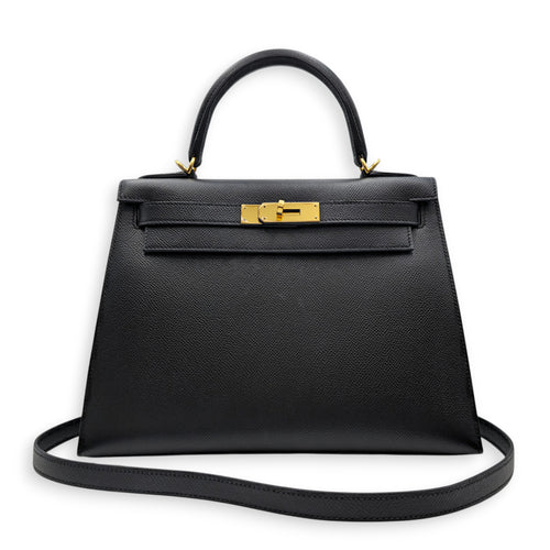 Sellier Kelly 28 Black in Epsom Gold hardware