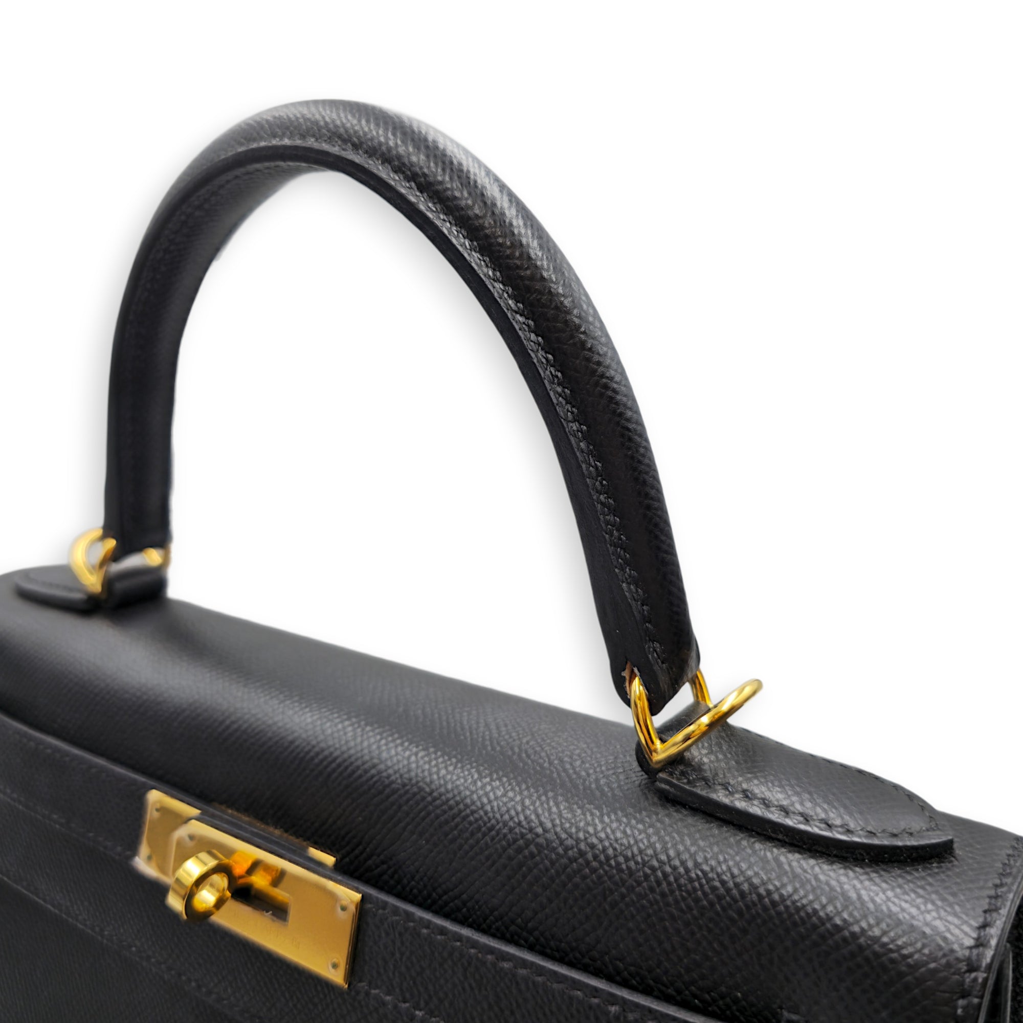 Sellier Kelly 28 Black in Epsom Gold hardware