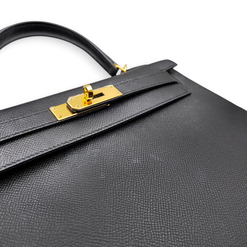 Sellier Kelly 28 Black in Epsom Gold hardware