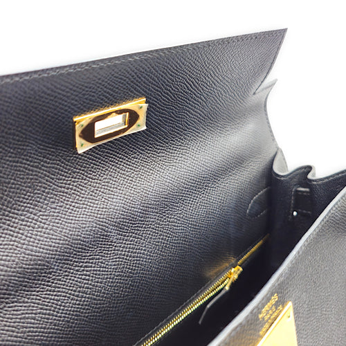 Sellier Kelly 28 Black in Epsom Gold hardware