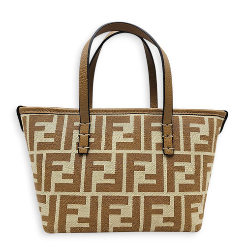 Mini Roll FF Jacquard 15  m Beige Top Handle Bag in Canvas Gold hardware