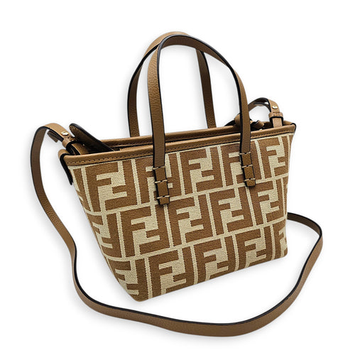 Mini Roll FF Jacquard 15  m Beige Top Handle Bag in Canvas Gold hardware