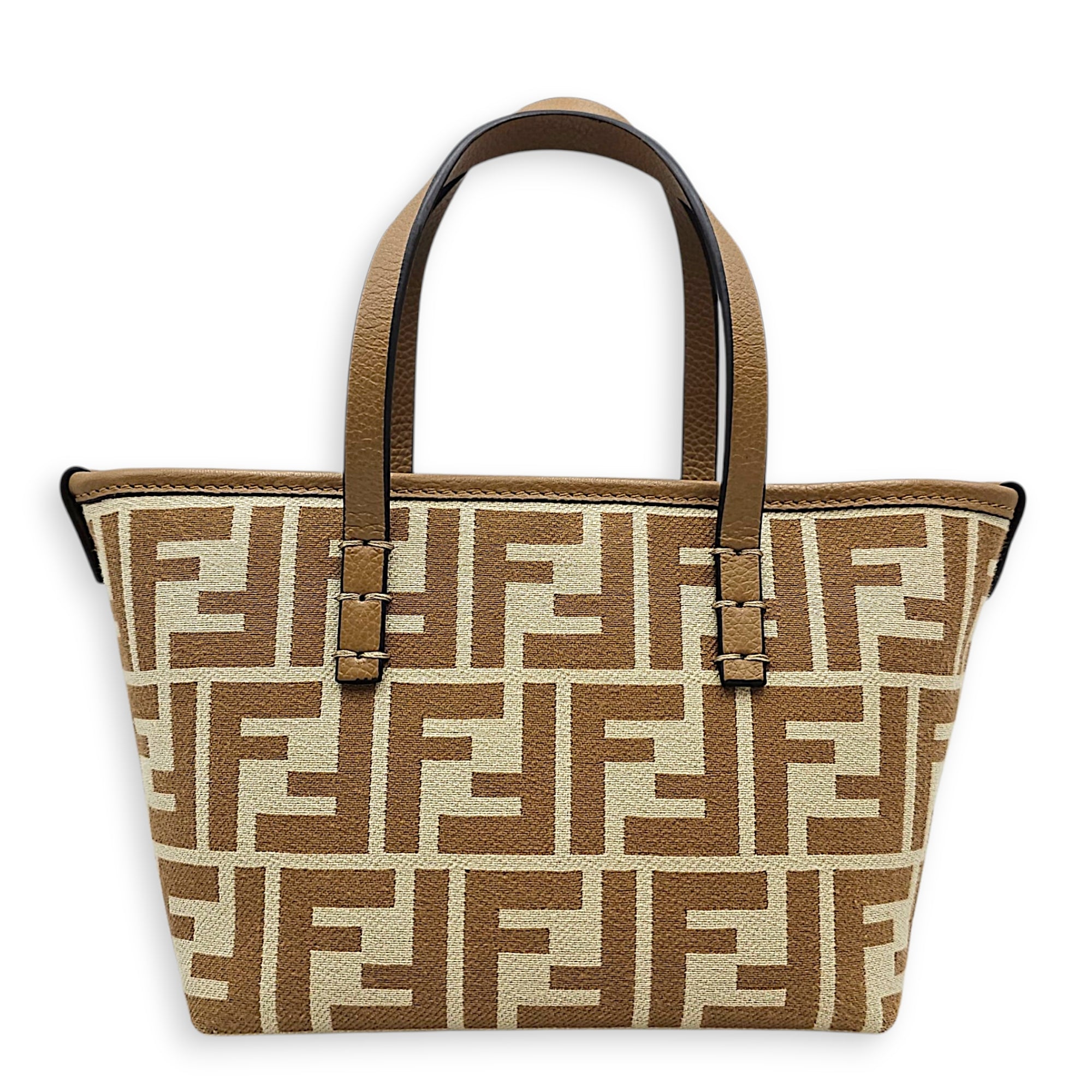 Mini Roll FF Jacquard 15  m Beige Top Handle Bag in Canvas Gold hardware