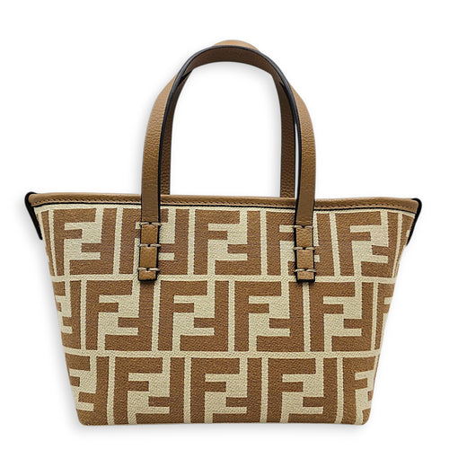 Mini Roll FF Jacquard 15  m Beige Top Handle Bag in Canvas Gold hardware