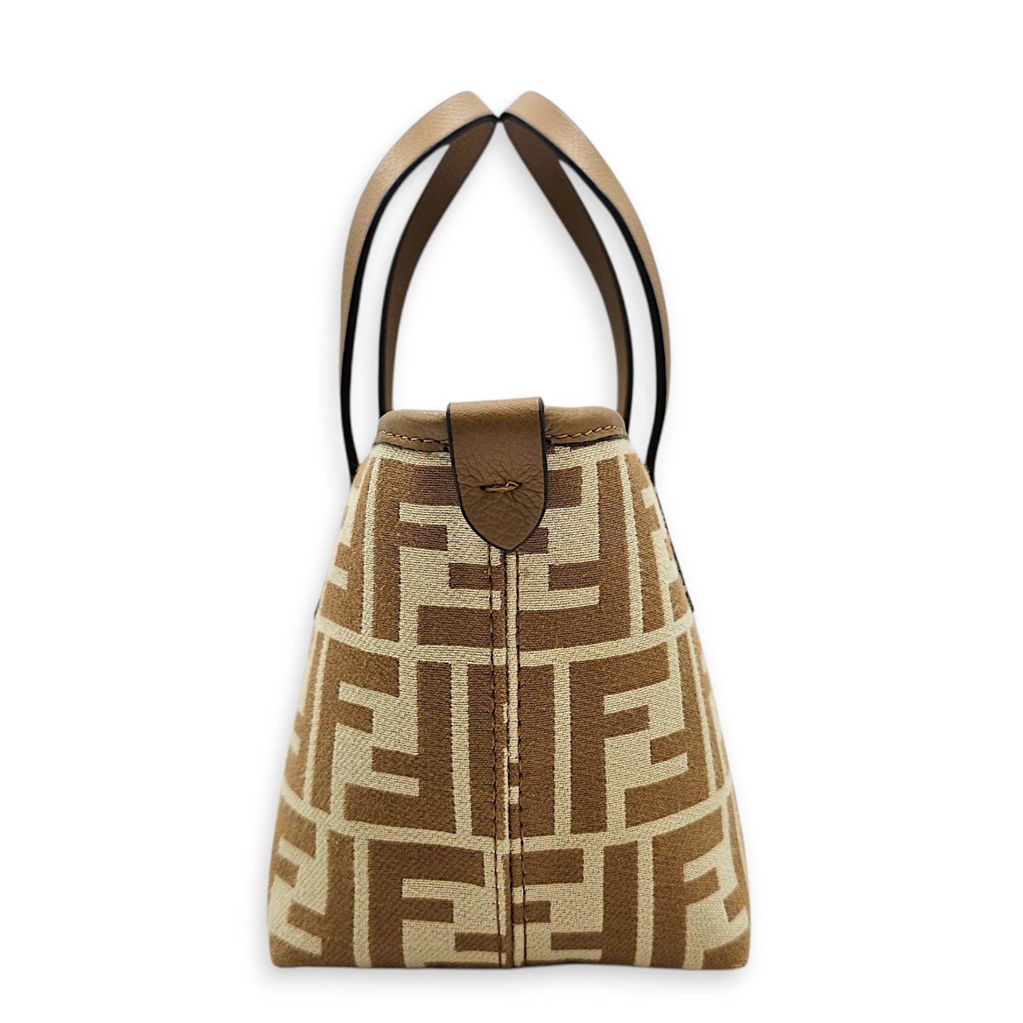Mini Roll FF Jacquard 15  m Beige Top Handle Bag in Canvas Gold hardware