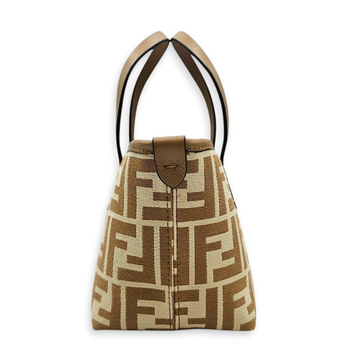 Mini Roll FF Jacquard 15  m Beige Top Handle Bag in Canvas Gold hardware