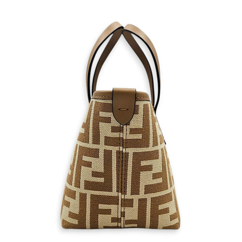 Mini Roll FF Jacquard 15  m Beige Top Handle Bag in Canvas Gold hardware