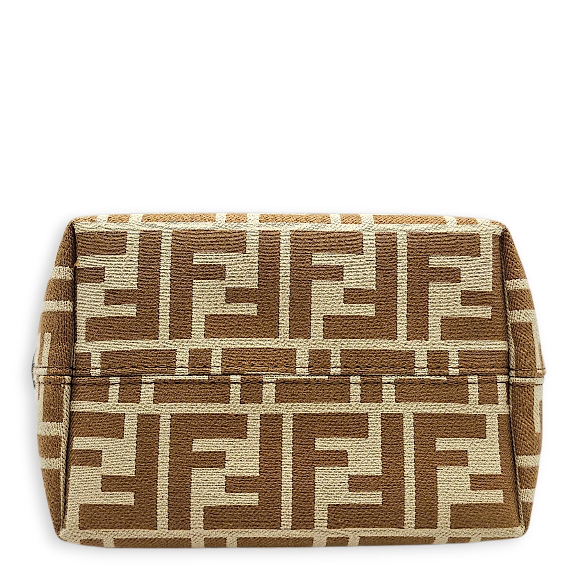 Mini Roll FF Jacquard 15  m Beige Top Handle Bag in Canvas Gold hardware