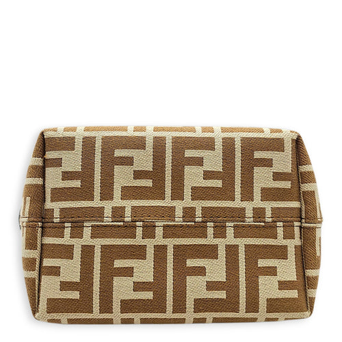 Mini Roll FF Jacquard 15  m Beige Top Handle Bag in Canvas Gold hardware