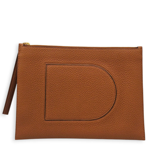 Pin D 24cm  Brown Clutch in Calfskin Gold hardware CL2605-21440 1