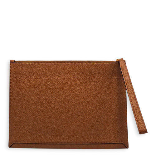Pin D 24cm  Brown Clutch in Calfskin Gold hardware CL2605-21440 2