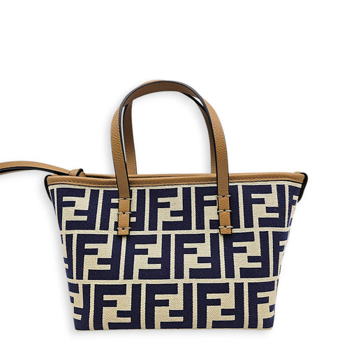 Mini Roll FF Jacquard Blue Top Handle Bag in Canvas Gold hardware
