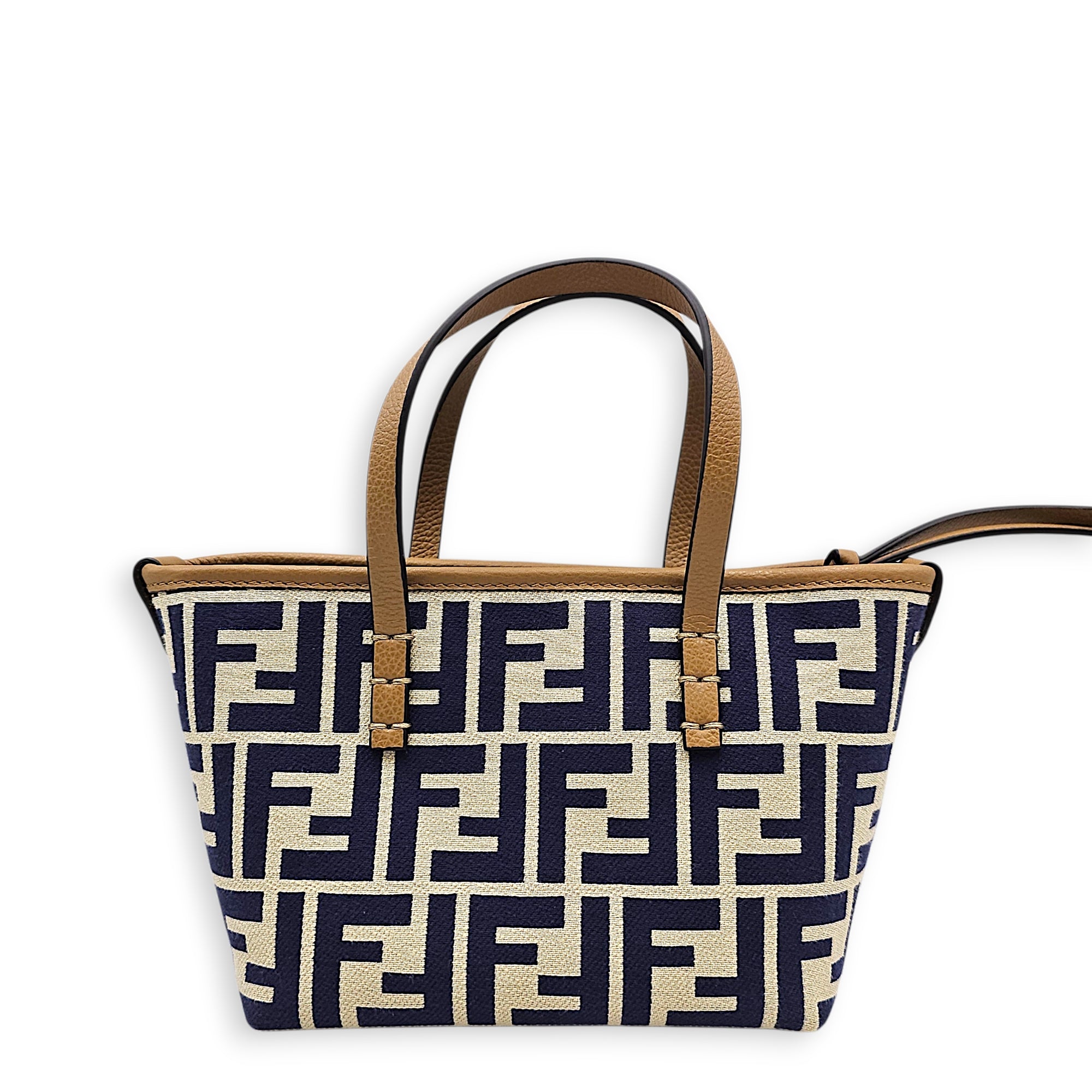 Mini Roll FF Jacquard Blue Top Handle Bag in Canvas Gold hardware
