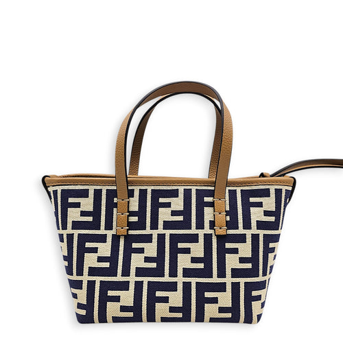 Mini Roll FF Jacquard Blue Top Handle Bag in Canvas Gold hardware