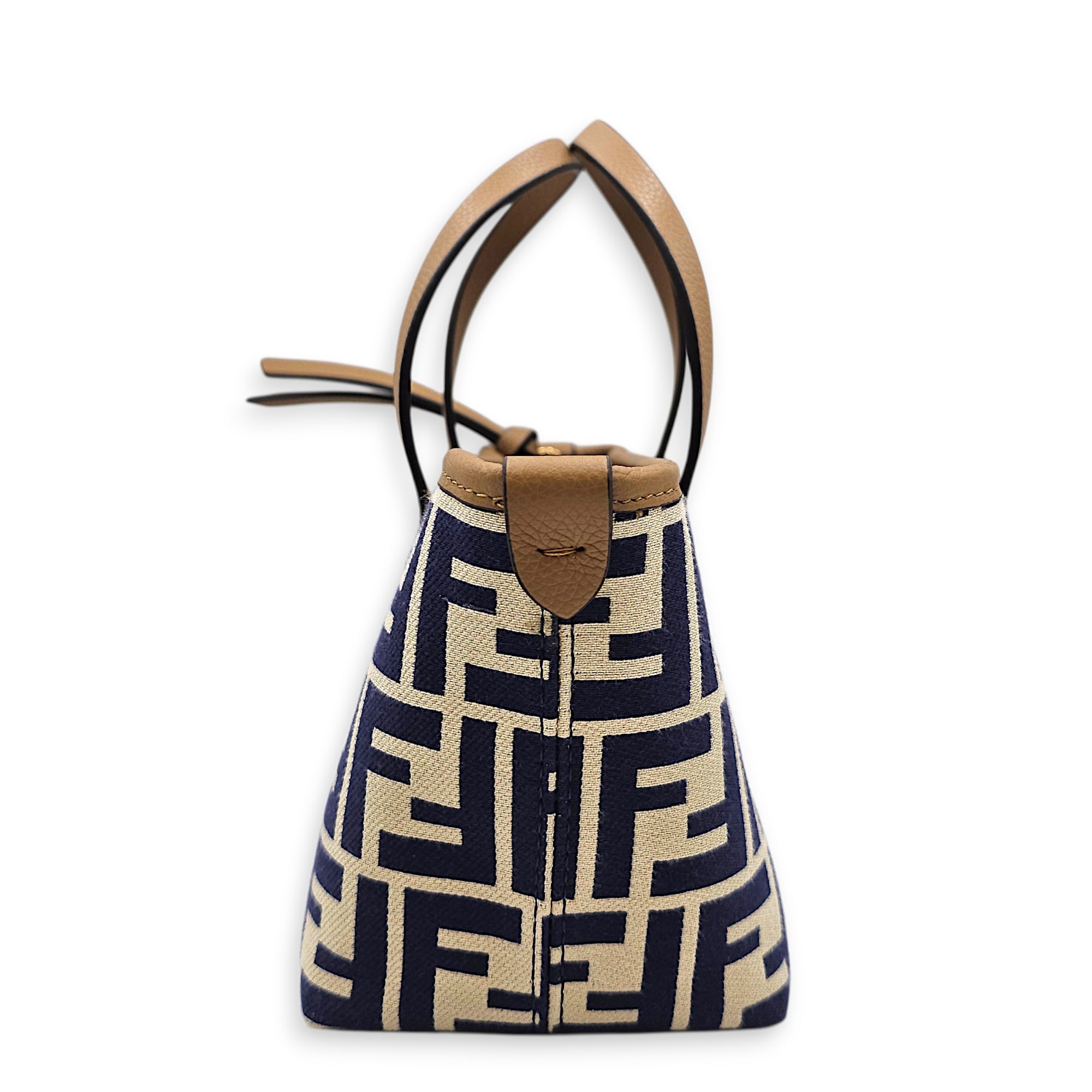 Mini Roll FF Jacquard Blue Top Handle Bag in Canvas Gold hardware