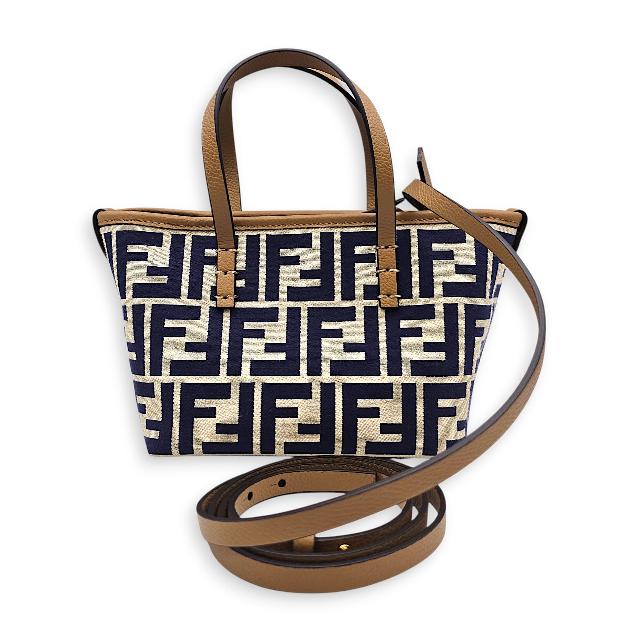 Mini Roll FF Jacquard Blue Top Handle Bag in Canvas Gold hardware