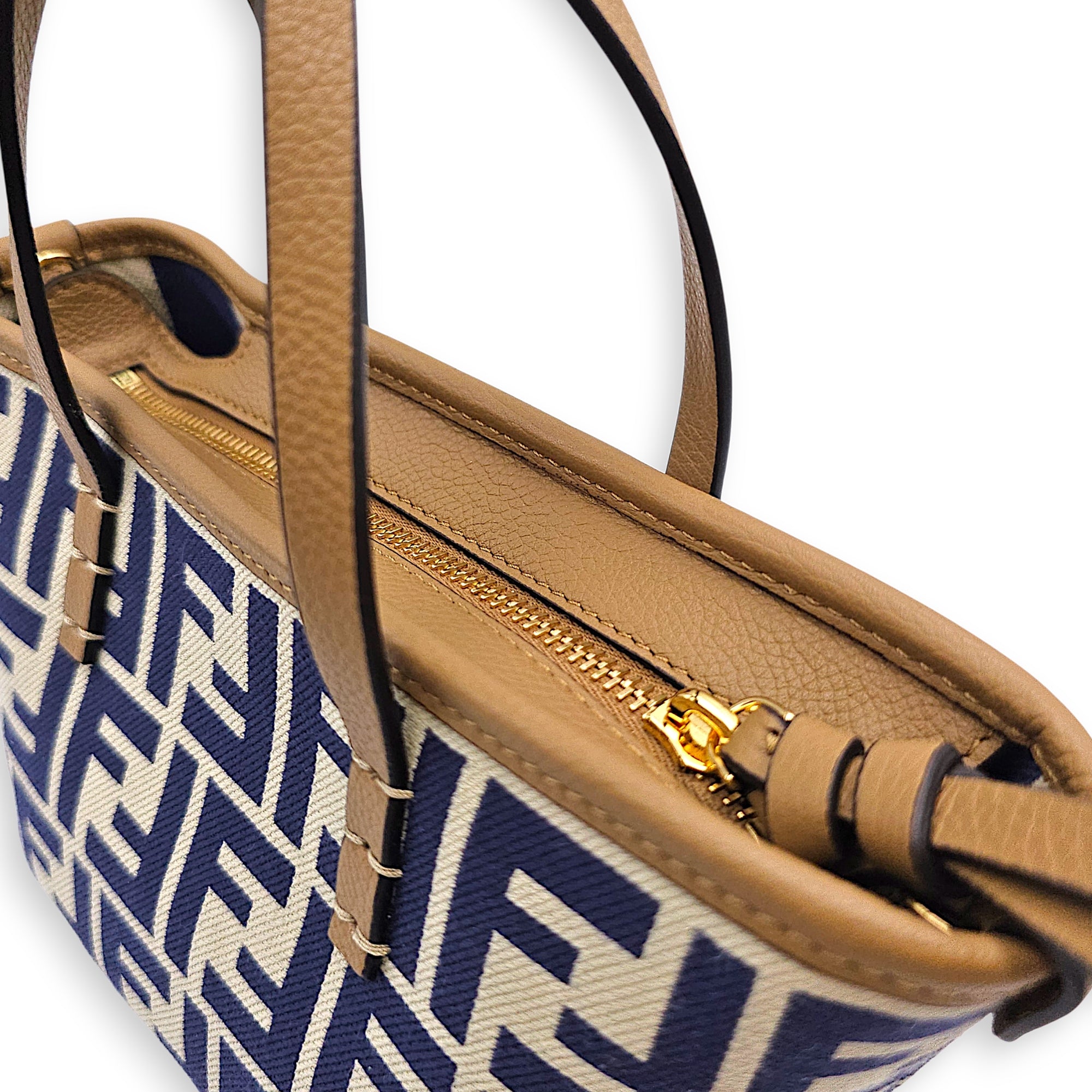 Mini Roll FF Jacquard Blue Top Handle Bag in Canvas Gold hardware