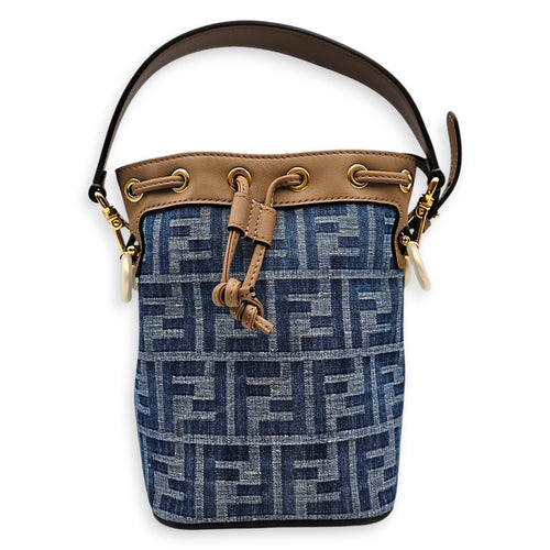 Mini Mon Tresor Blue Top Handle Bag in Canvas Gold hardware