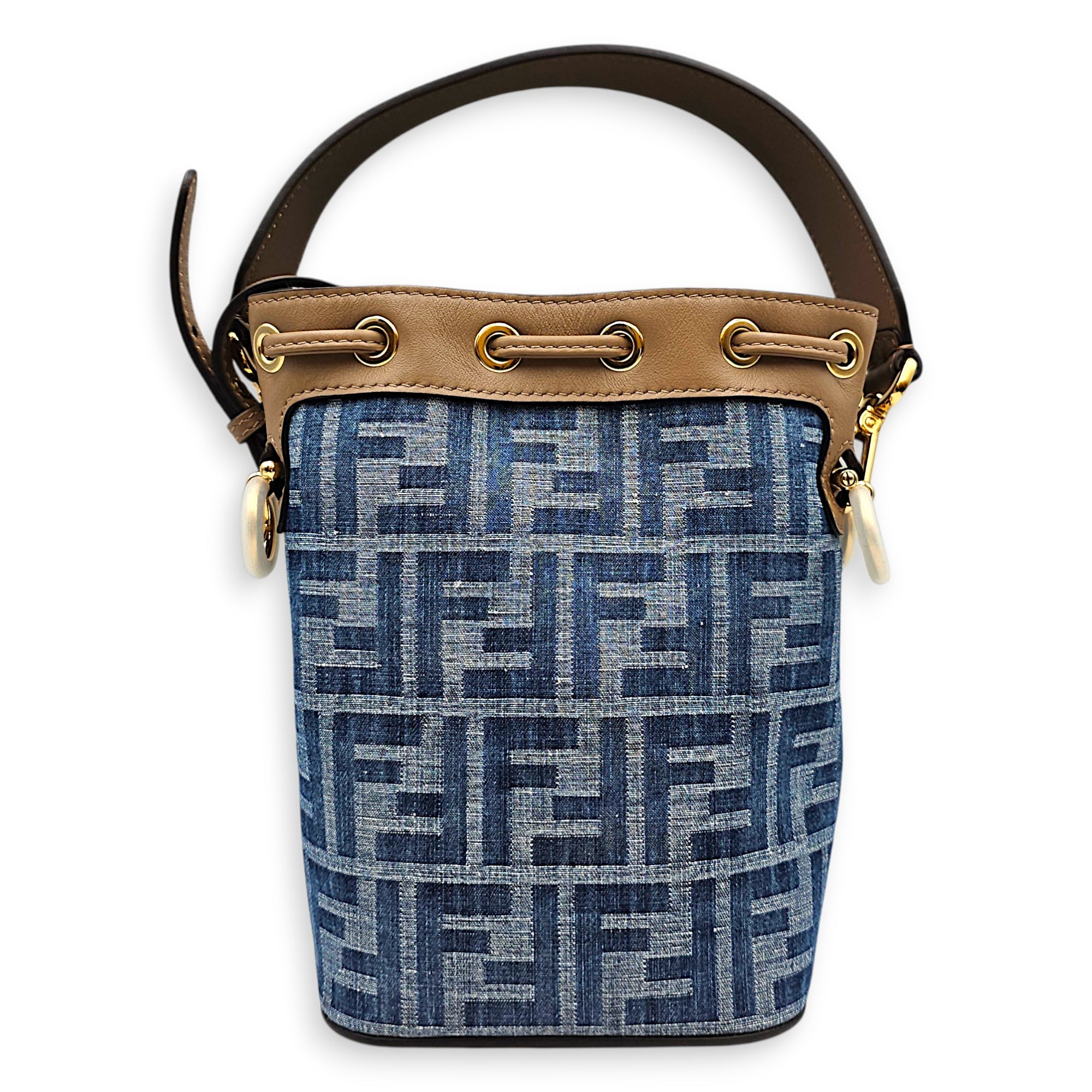 Mini Mon Tresor Blue Top Handle Bag in Canvas Gold hardware