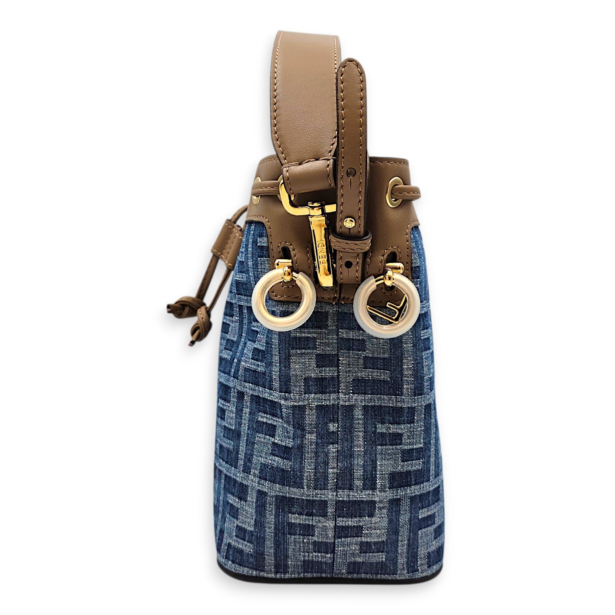 Mini Mon Tresor Blue Top Handle Bag in Canvas Gold hardware