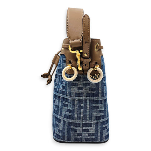 Mini Mon Tresor Blue Top Handle Bag in Canvas Gold hardware