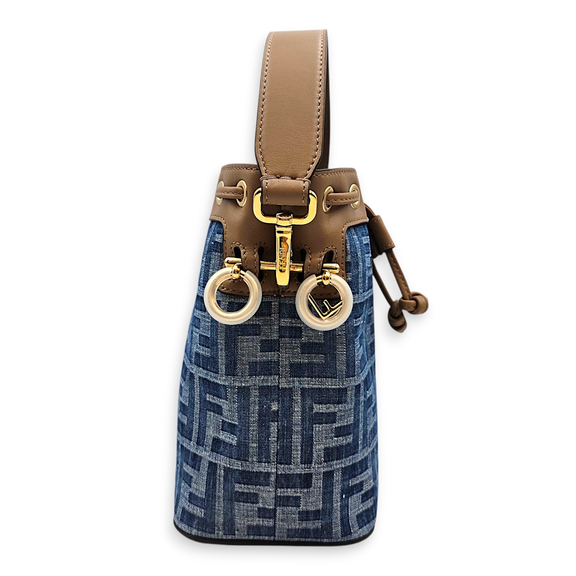 Mini Mon Tresor Blue Top Handle Bag in Canvas Gold hardware