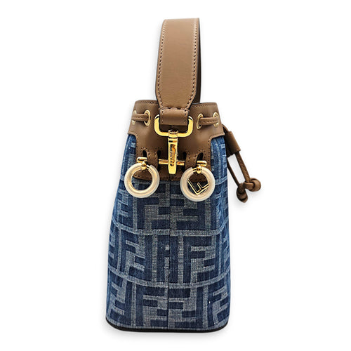 Mini Mon Tresor Blue Top Handle Bag in Canvas Gold hardware