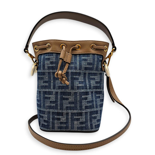 Mini Mon Tresor Blue Top Handle Bag in Canvas Gold hardware