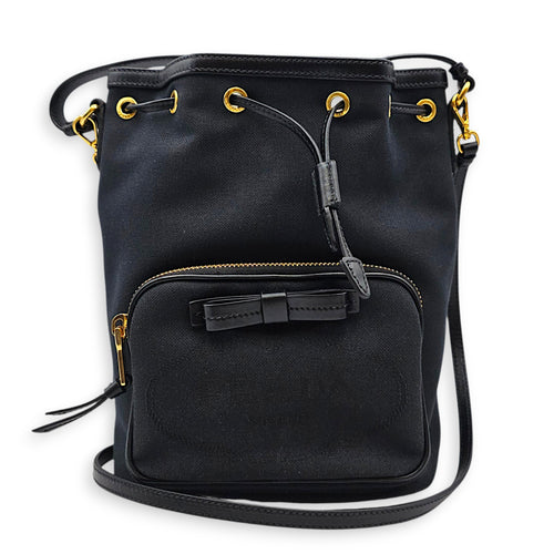 Logo Jacquard Black Bucket Bag in Canvas Gold hardware