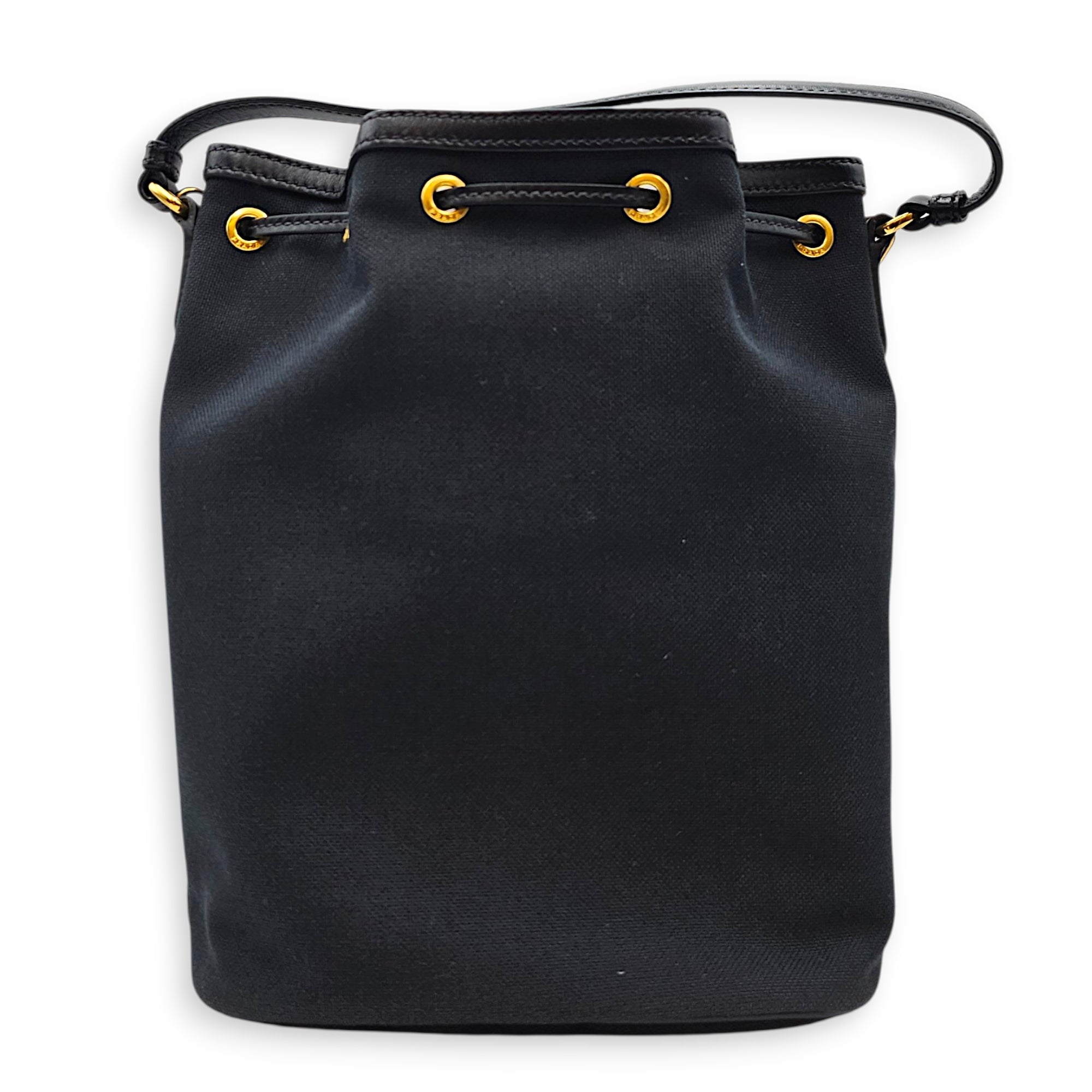 Logo Jacquard Black Bucket Bag in Canvas Gold hardware