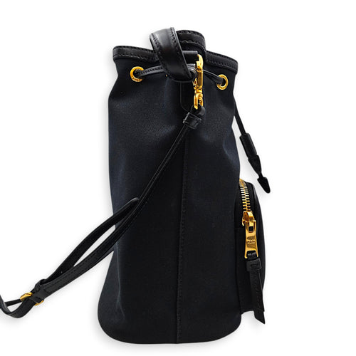 Logo Jacquard Black Bucket Bag in Canvas Gold hardware