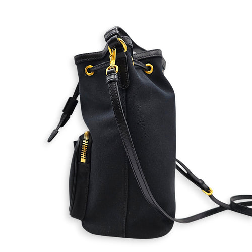 Logo Jacquard Black Bucket Bag in Canvas Gold hardware