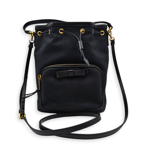 Logo Jacquard Black Bucket Bag in Canvas Gold hardware