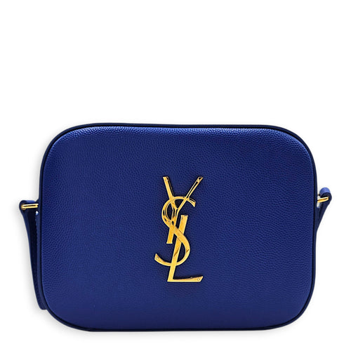 Monogram Camera 16cm Blue Crossbody Bag in Calfskin Gold hardware