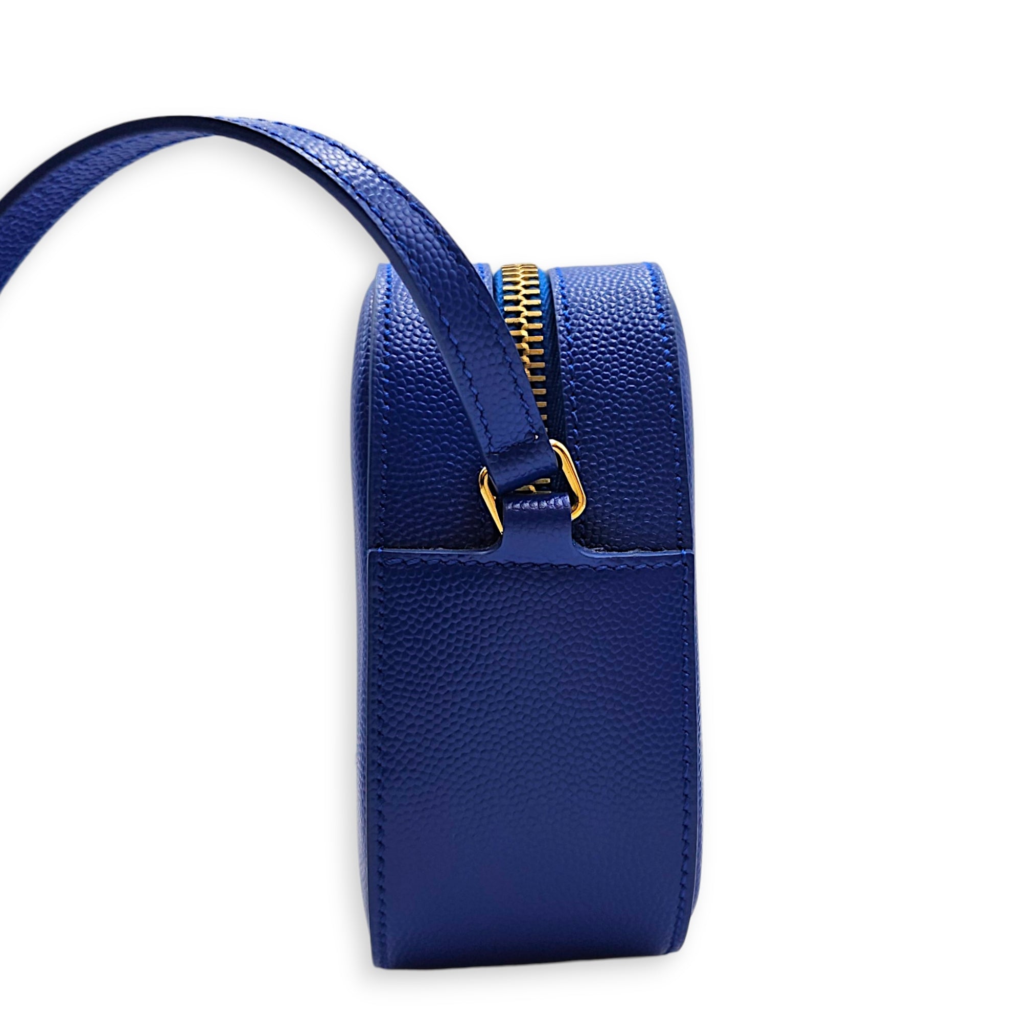 Monogram Camera 16cm Blue Crossbody Bag in Calfskin Gold hardware