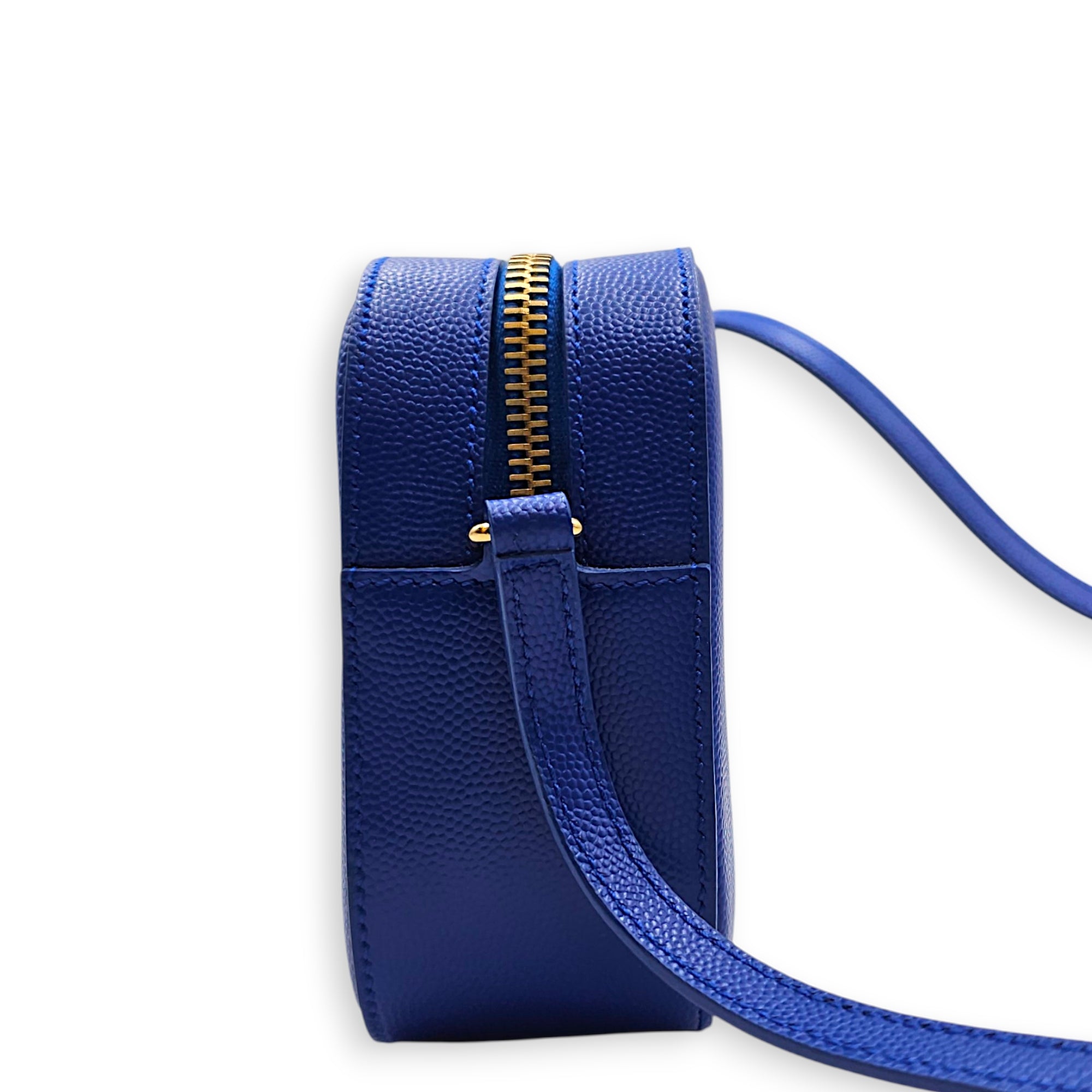 Monogram Camera 16cm Blue Crossbody Bag in Calfskin Gold hardware