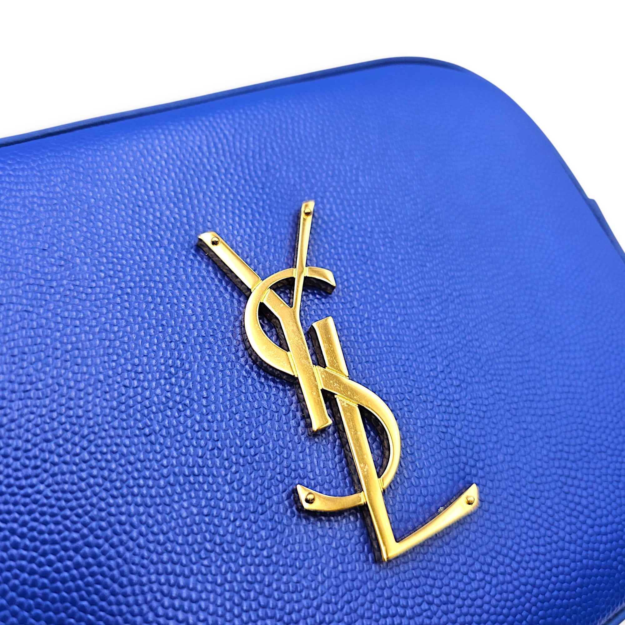 Monogram Camera 16cm Blue Crossbody Bag in Calfskin Gold hardware