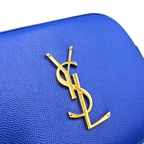 Monogram Camera 16cm Blue Crossbody Bag in Calfskin Gold hardware