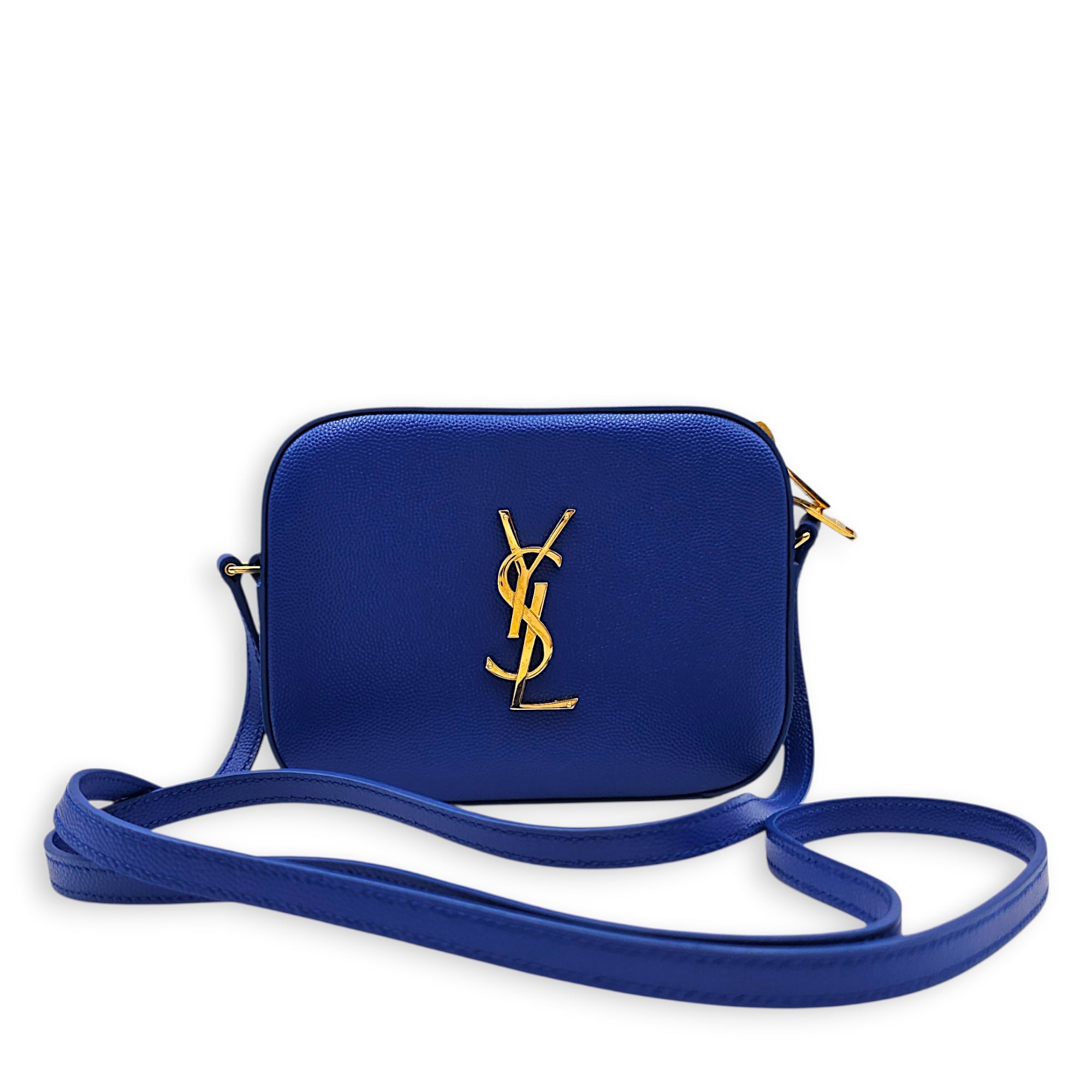 Monogram Camera 16cm Blue Crossbody Bag in Calfskin Gold hardware